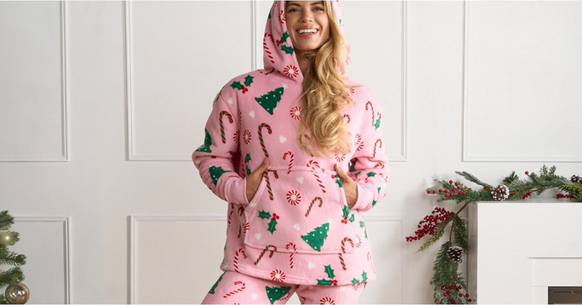 Women's Christmas Cane Candy and Bow Printed Casual Homewear Set main image 0