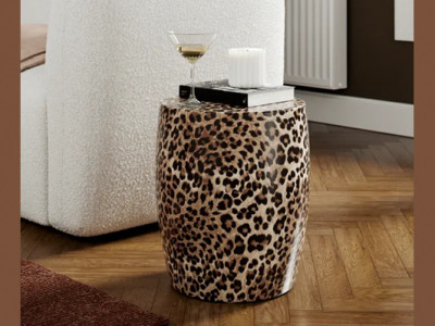 Metal Leopard Print Drum Table