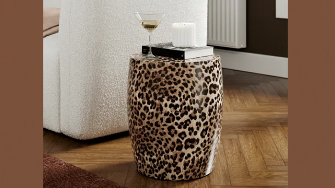 NEW Metal Leopard Print Drum Table £59 @ Dunelm