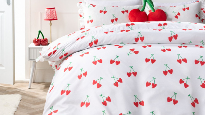 Up to 54% off Cherry Print Frill Edge Duvet Set now from £6.50 @ Online Home Shop