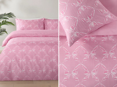 Pink Striped Bow Trellis Duvet Set from £8