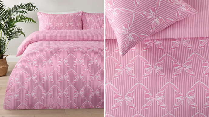 Pink Microfibre Striped Bow Trellis Reversible Duvet Set from £8 @ George at Asda