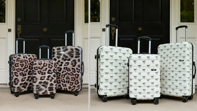 4 Wheel Hard Shell Suitcase 3 Pack, Leopard Print or Bow Print, £49.99 @ Online Home Shop