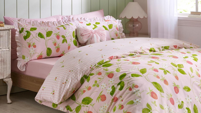Catherine Lansfield Strawberry Frills Gingham Reversible Duvet Cover Set now from £14.40 @ Matalan