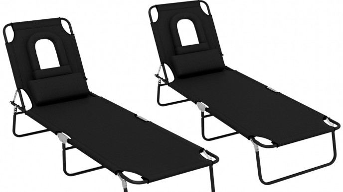 Set of 2 Reclining Sun Loungers with Reading Hole £38.39 delivered @ eBay