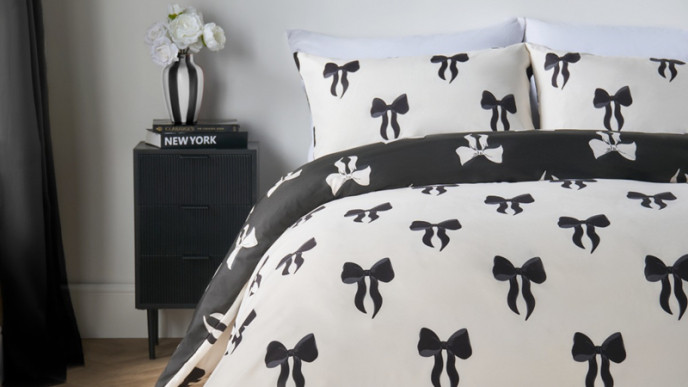 Bow Print Reversible Duvet Cover Set from £4 @ Online Home Shop