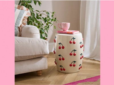Cherry Print Ceramic Side Table