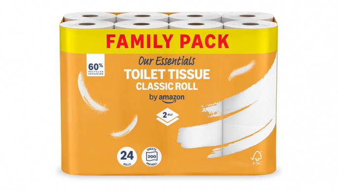 Our Essentials by Amazon Toilet Tissue Classic Roll, 2-ply, 24 Rolls £4.68 @ Amazon
