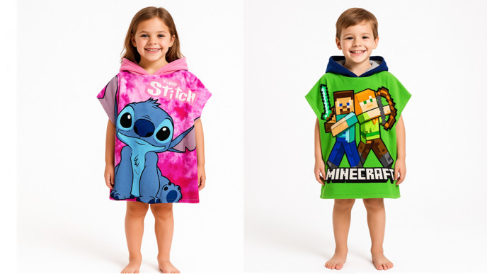 Kids Disney Stitch or Minecraft Towel Poncho £4 @ Online Home Shop