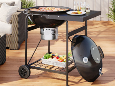 Outdoor Charcoal BBQ Grill with Side Table