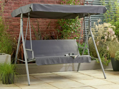 3 Seater Metal Garden Swing Chair Grey £63
